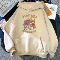 [Qinqin clothing]Vintage Retro Stay Wild Moon เด็กกบเห็ด Hippie Hoodie Hoodies ฤดูหนาวผู้หญิงฤดูใบไม้ผลิ/ฤดูใบไม้ร่วงเสื้อกันหนาว Harajuku Sudaderas