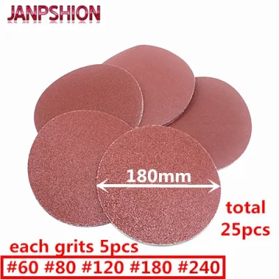 Janpshion กระดาษทรายทรงกลมสีแดง25ชิ้น,กระดาษทรายมีแถบกาวในตัวเหมาะสำหรับกระดาษทราย7นิ้วขนาด180มม. 60 80 120 240 180