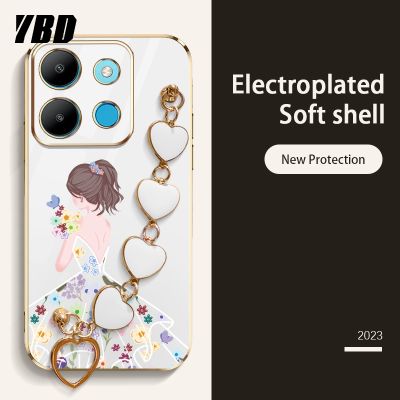 YBD เคสดีไซน์ใหม่สำหรับ Infinix Note 30 Note 30i 4G 5G Note 30 VIP Smart 7 HD Smart 7 เคสอัจฉริยะขอบตรงสุดหรูเคสโทรศัพท์เคสกันกระแทกพิมพ์ลายรูปหญิงสาว