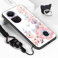 เคสโทรศัพท์สำหรับ OPPO Reno10 5G 10 Pro 5G เคสยางกันกระแทก TPU สาวสวยสีน้ำลายดอกไม้ดอกเหมยนิ่มเคสครอบโทรศัพท์ซิลิโคนขอบนิ่ม (แหวนใส่นิ้ว + เชือกเส้นเล็ก)