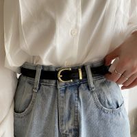 Sabuk tipis wanita ikat pinggang gesper Pin logam paduan Korea untuk perempuan Retro warna Solid gaun Jeans tali kulit kurus