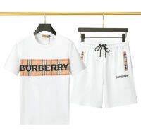 Burberry ชุด100% 2023ขาสั้นสำหรับผู้ชาย,ชุดแขนสั้นเสื้อยืดแขนสั้นผ้าคอตตอนชุดฤดูร้อนสำหรับผู้ชายสีดำและสีขาว