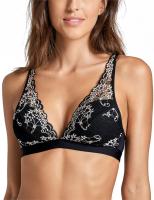 Womens Full coverage Wirefree No Padded Triangle Bralette Deep-V Plunge Lace Bra