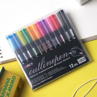 12 Colors/Set Outline Metallic Markers Pens Creative Double Line Shimmer Paint Pens For Students Art Drawing Signature Pens New