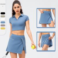 Summer Tennis Golf Skirt Women Solid Color 2 In 1 Pocket Fitness Running Skort Breathable Workout Short Pants Gym Clothes