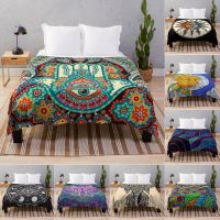 【CW】▥  Mandala Floral Throw Blanket for Sofa Couch Bed Indoor Outdoor Print Soft