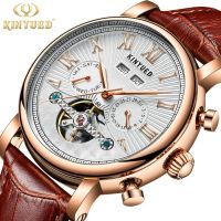 ⌚KINYUED นาฬิกา Tourbillon สำหรับผู้ชาย,นาฬิกาข้อมือกลไกนาฬิกากีฬากันน้ำแฟชั่นลำลองนาฬิกาโครงกระดูก Relogio Masculino