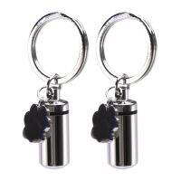 2X Stainless Steel Pet Puppy Dog Charm Cylinder Keychain for Ashes Hair Memorial with Filler Kit and Bag