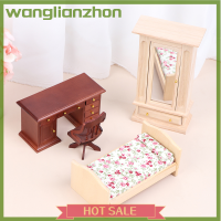 Wanglianzhon 2ชิ้น/เซ็ต1/12บ้านตุ๊กตาโต๊ะคอมพิวเตอร์ไม้เก้าอี้จำลองเฟอร์นิเจอร์ไป