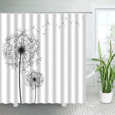 Black White Flowers Dandelion Shower Curtains Simple Art Rural Floral Polyester Bathtub Curtain With Hooks Nordic Bathroom Decor