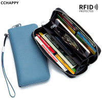 CCHAPPY กระเป๋าถือหนังวัวผู้หญิง,กระเป๋าสตางค์โทรศัพท์มือถือหนังแบบเรียบง่ายนิ่มผู้ถือบัตร RFID กระเป๋าสตางค์หนังแท้ยาว