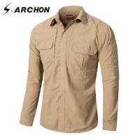 S.ARCHON Urban แห้งเร็วสินค้าทางทหารเสื้อผู้ชายสบายๆน้ำหนักเบาแขนยาวเสื้อเชิ้ตแขนยาวสำหรับชายกองทัพบางเสื้อต่อสู้