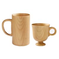 Natural Beech Wooden Beer Cup Retro Goblet Tea Tea Coffee Milk Water Classic Wood Drinking Mug with Handle Mug Kitchen Office