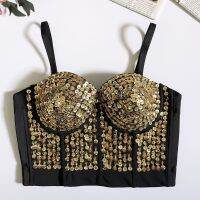 ✽☜ Gold and silver sequin beaded corset stage DS performance tube top removable shoulder strap suspenders babes vest belly dance