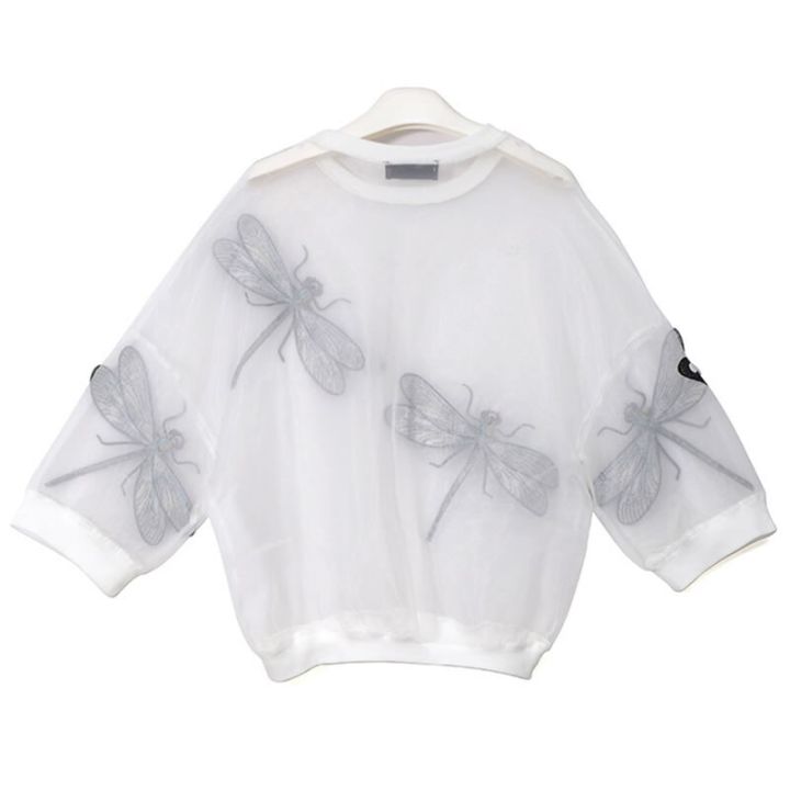 xitao-t-shirts-embroidery-dragonfly-pattern-perspective-women-loose-t-shirt