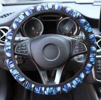 [Automobile accessories] พวงมาลัยรถยนต์มีผ้ายืดกันลื่นสำหรับพิมพ์ลายสีน้ำเงินน่ารักอเนกประสงค์ขนาด36ซม. 40ซม.