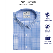 Áo sơ mi nam dài tay ARISTINO phom Regular fit, trắng kẻ xanh tinh tế