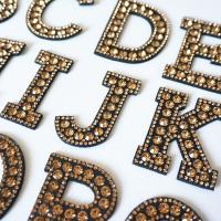 26 Letters Rhinestones Alphabet Champagne Sew Iron On Patches Shining Badges For Name DIY Hat Bag Jeans Clothes Appliques Crafts Haberdashery