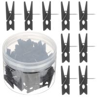 ♘✚ 50 Pcs Paper Clip Black Clips Wood Decor Thumbtacks Pushpins Multifunction Metal Picture Wooden Clothespins