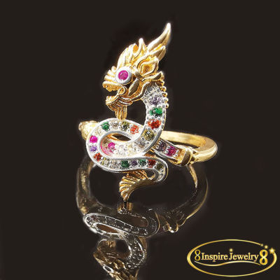 Inspire Jewelry ,แหวนพญานาค ตัวเรือน ทอง24K พญานาคนพเก้า พรเก้าประการ นำโชค เสริมดวง งานจิวเวลลี่ พร้อมถุงกำมะหยี่หรู