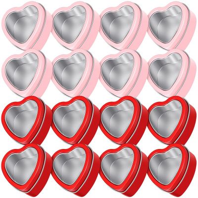 16 PCS Candy Box with Lid Metal Tin Cans Empty Candle Tins Red and Pink ValentineS Day Gift Boxes