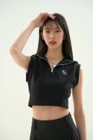 xo the label - xo zipper crop top เสื้อครอปคอปกดีเทลซิปรูด