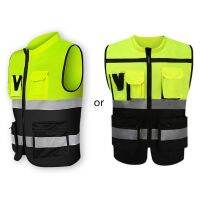 Multi-pockets High Visibility Zipper Front Safety Vest with Reflective Strips K0AF