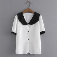 【มีไซส์ใหญ่】Plus Size Womens V-neck Button Up Summer Blouses Short Sleeve Elegant Ladies Office-wear Tops L-4XL White Blusas