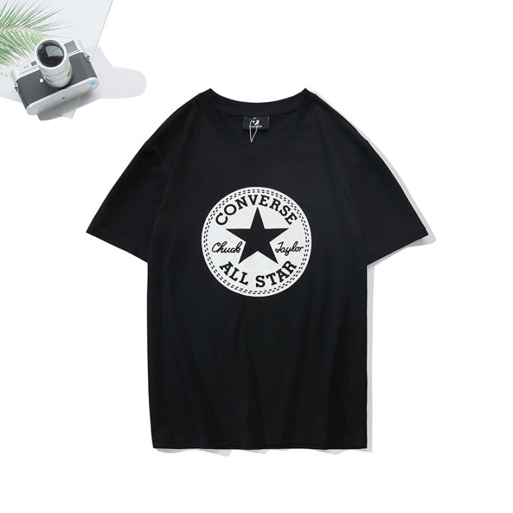 XY]2 Colors Black and White Converse 100% Cotton T-shirt with Letter Logo  Printing Round Neck Short Sleeves Special Loose Fashion Men and Women  Universal T-shirt 