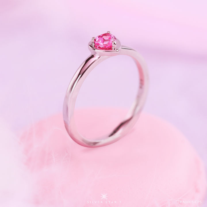 silver-star-7-lovely-heart-เเหวนเงินแท้-925-ชุบโรเดียม-ฝังพลอยหัวใจ-created-pink-sapphire-ขนาด-4-mm-7ra0065