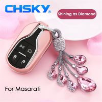 [More Suitable] CHSKY จัดแต่งทรงผมรถ Soft TPU Car Key Case Shell Diamond Chain สำหรับ Maserati Car Key Case อุปกรณ์เสริมในรถยนต์