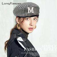 แฟชั่นผู้หญิง Houndstooth Beret R Rhinestone M Letter Houndstooth จิตรกรหมวกสุภาพสตรีทั้งหมดตรงกับปรับหมวกแปดเหลี่ยม