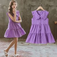 [COD] Girls vest dress purple middle and big childrens summer 2022 new Korean version cake plaid princess