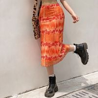 【CW】 Fashion Boho Beach Skirts Female Waist Floral Printing Skirt Clothing