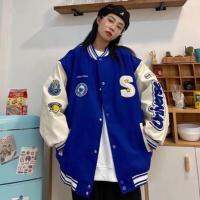 ♙❇✾ tqw198 New Spot Letter Printing Embroidery Double -Layer Jacket American Retro Trend Loose Couple Baseball Jacket