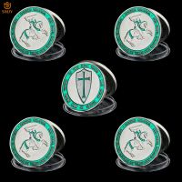 5Pcs Brotherhood Masonic Symbol Crusader Templar Green Cross Silver Souvenir Coin Collectibles And Business Gifts