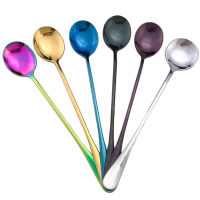 New Colorful Rainbow Black Blue Ice Stirring Coffee Spoon Tea Cafe Scoop Long Handle Spoons Dinnerware Drinking Tool Kitchen 1pc Cables