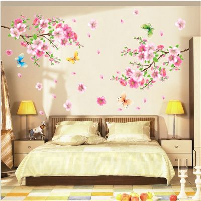 [24 Home Accessories] Cherry Blossom ดอกไม้ผีเสื้อสติ๊กเกอร์ติดผนังห้องนั่งเล่นห้องนอนสติ๊กเกอร์ติดผนัง Decors ภาพจิตรกรรมฝาผนัง Poster