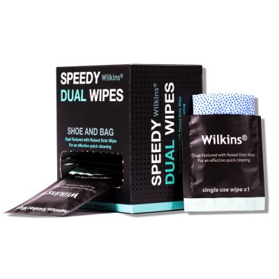 spot ♛ผ้าทำความสะอาดรองเท้า แบบพกพา Wilkins Speedy Dual Wipes (กล่อง 15 ชิ้น)♢