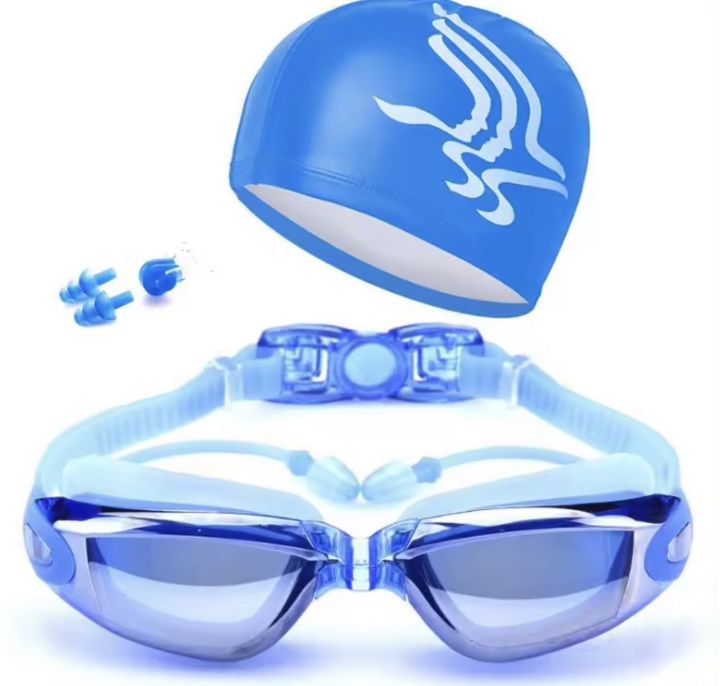 แว่นตาว่ายน้ำ ชุด 4 ชิ้น ชุดแว่นตาว่ายน้ำ ผู้หญิง ผู้ชาย Anti FOG UV ป้องกันการเล่นเซิร์ฟ การว่ายน้ำ
