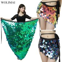 hot【DT】 Belly Hip Scarf Dancing Shinning Bellydance Costume Sequin Accessories Waistband Pink