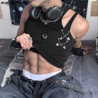 【HOT】℡ 2023 Men Patchwork O-neck Sleeveless Hollow Out Fashion Irregular Vests Streetwear Clothing S-5XL