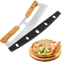 【YF】 Pizza Cutter Rocker Blade Stainless Steel Sharp Big Kitchen Baking Tool Pastry Pasta Dough Slicer Wheel with Wooden Handle