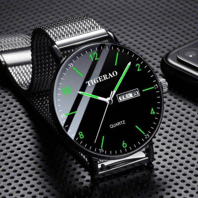 【July hot】 automatic mechanical watch mens Korean version student double calendar waterproof luminous sports tide ultra-thin