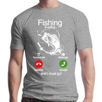 Is Calling And I Must Go Fishing T Shirt For Men Phone Screen T-Shirt Funny Fisherman And Fish T-Shirts Plus Size Cotton