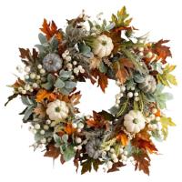 Pumpkin Wreath 18 In Fall Decor Wreath for Front Door Artificial Front Door Wreath Maple Leaf White Pumpkin Thanksgiving Wreath for Home Farmhouse Decor and Festival Celebration lovable