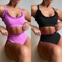 hotx 【cw】 2022 Swimwear Swimsuit Ruffle Waist Bikinis Set Bathing Taille Haute Biquinis Feminino