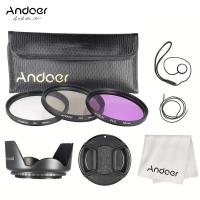 Andoer 55 มิลลิเมตรชุดกรอง (UV + CPL + FLD) + ไนล่อนพกกระเป๋า + ฝาปิดเลนส์ + ที่ใส่ฝาปิดเลนส์ + ฮู้ดเลนส์ + ผ้าทำความสะอาดเลนส์