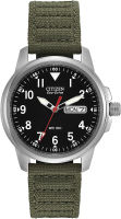 Citizen Eco-Drive Garrison Mens Watch, Stainless Steel with Nylon strap, Green (Model: BM8180-03E)