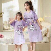 Mother-daughter nightdress girls summer cotton lovely Kulomi childrens pajamas short-sleeved princess girls home clothes